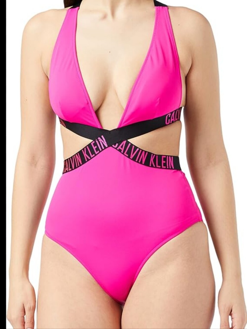 Calvin Klein One Piece Plunge Neon Hot Pink Swim Suit M